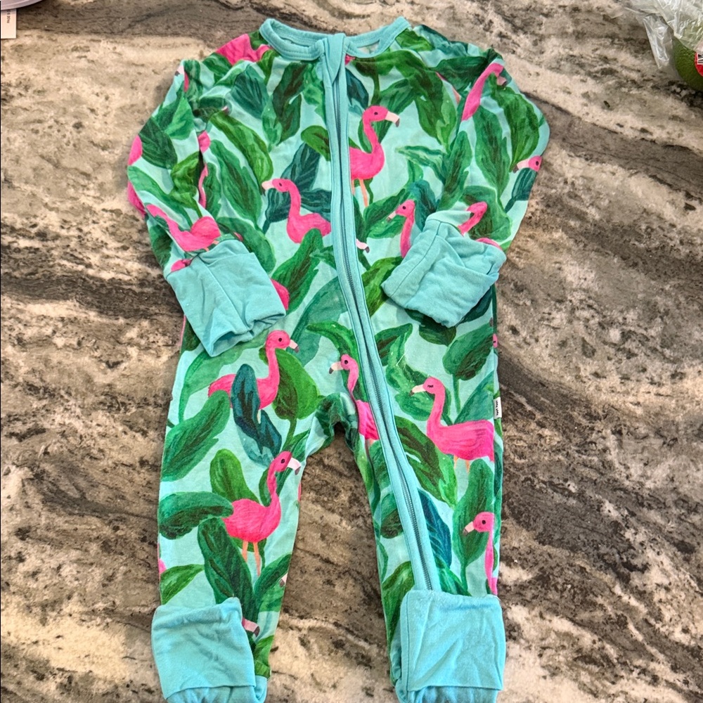 Little Sleepies Pink Flamingo and Green Leaf Pajamas